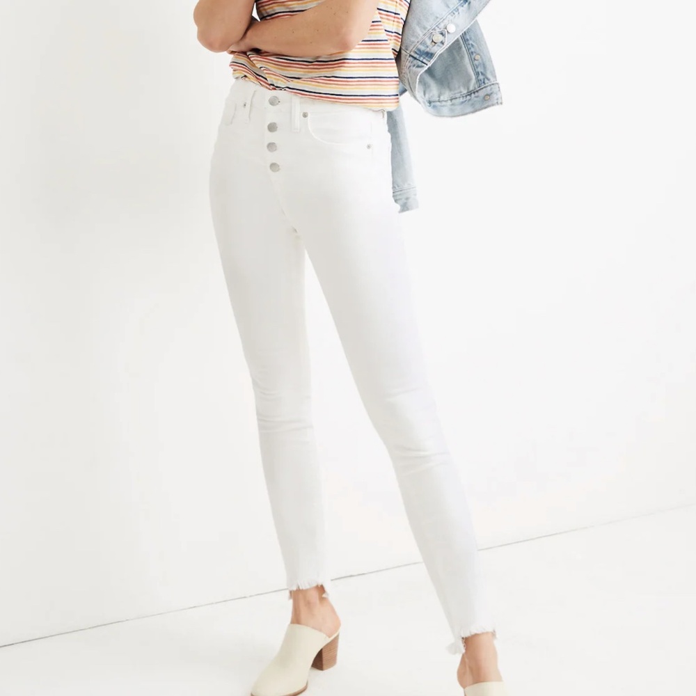 NWT! Madewell 10" High-Rise Skinny Jeans, Pure White: Step-Hem Edition, Size 28